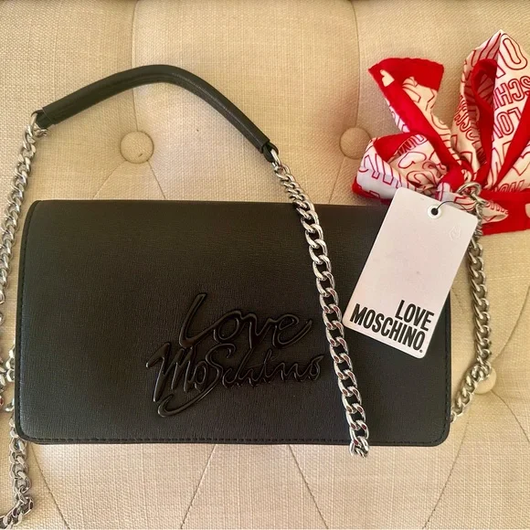 Love Moschino Black Shoulder Bag with Bow - Picture 4 of 5
